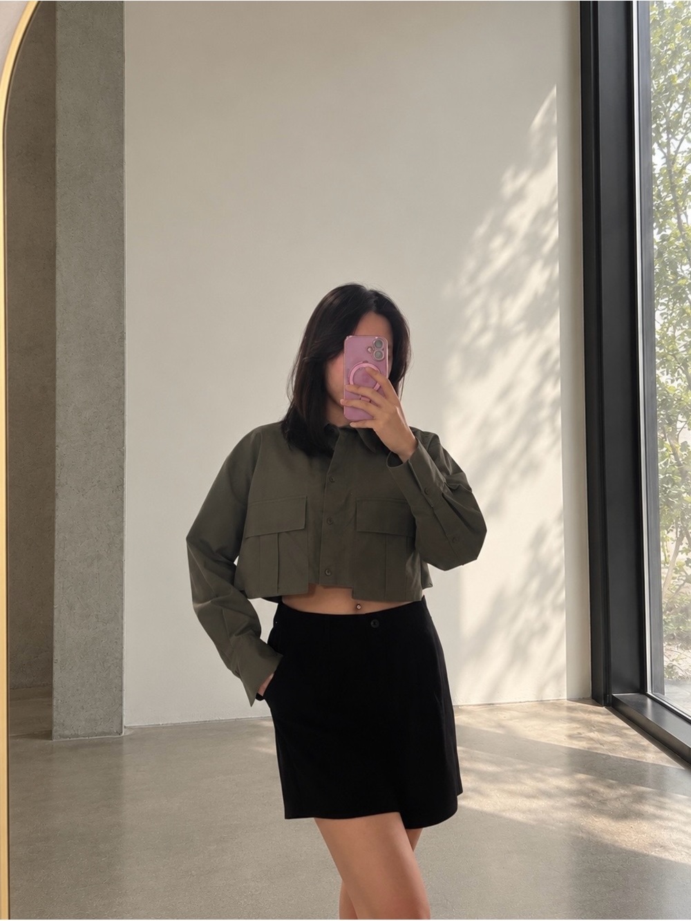 Zara Cropped Utility Jacket - Olive